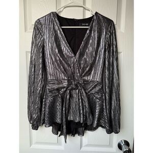 DO+BE Blouse Small Women's Silver Black Shine Long Sleeve Gatsby Stretch